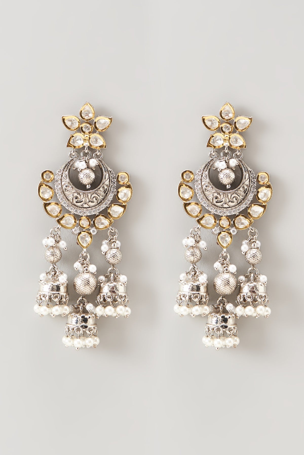 Two Tone Finish Kundan Polki & Pearl Dangler Earrings