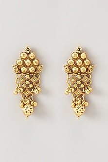 Gold Finish Kundan Polki & Beaded Temple Choker Necklace Set