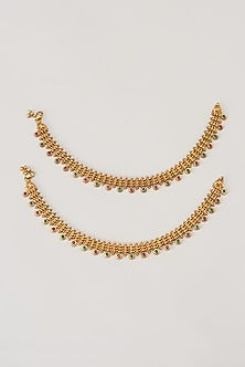 Gold Finish Synthetic Stone Temple Anklets