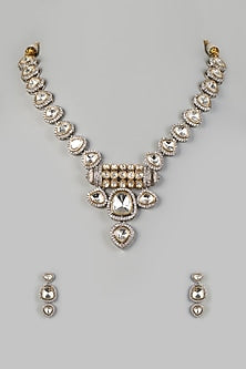 Two Tone Finish Kundan Polki & Zircon Necklace Set
