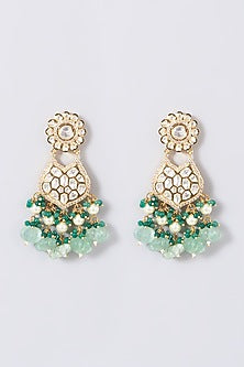 Gold Finish Kundan Polki & Turquoise Beaded Long Necklace Set