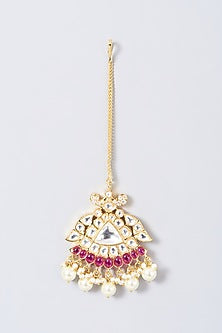 Gold Finish Kundan Polki & Red Stone Choker Necklace Set