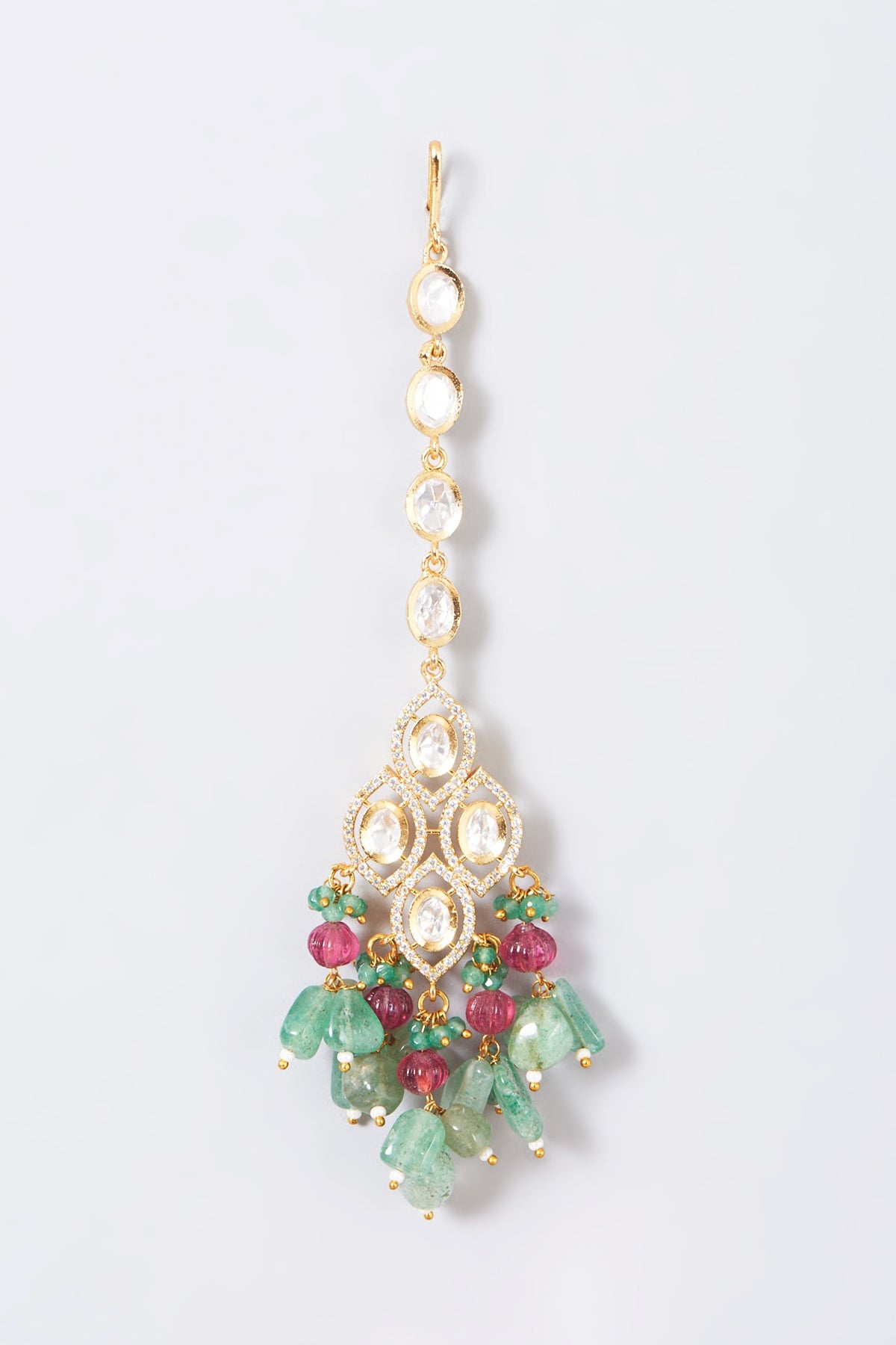 Gold Finish Red & Green Beaded Choker Necklace Set
