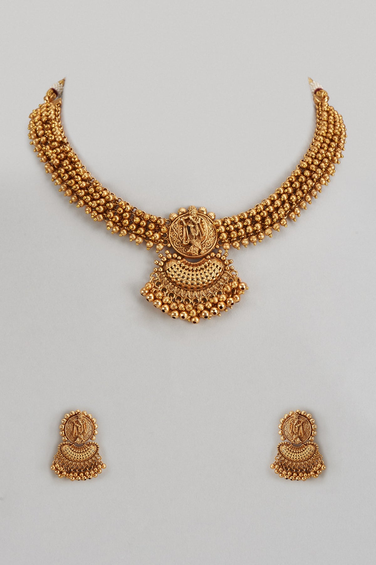 Gold Finish Kundan Polki Temple Necklace Set