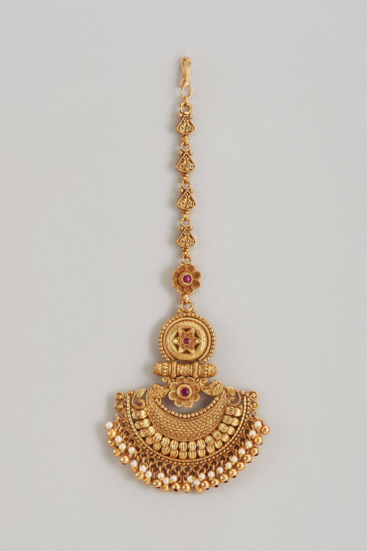 Gold Finish Synthetic Stone Temple Maangtikka