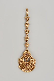 Gold Finish Kundan Polki Temple Maangtikka