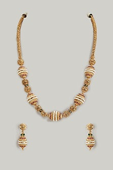 Gold Finish Kundan Polki & Multi-Colored Stone Temple Mala Set