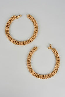 Gold Finish Kundan Polki Temple Anklets (Set of 2)