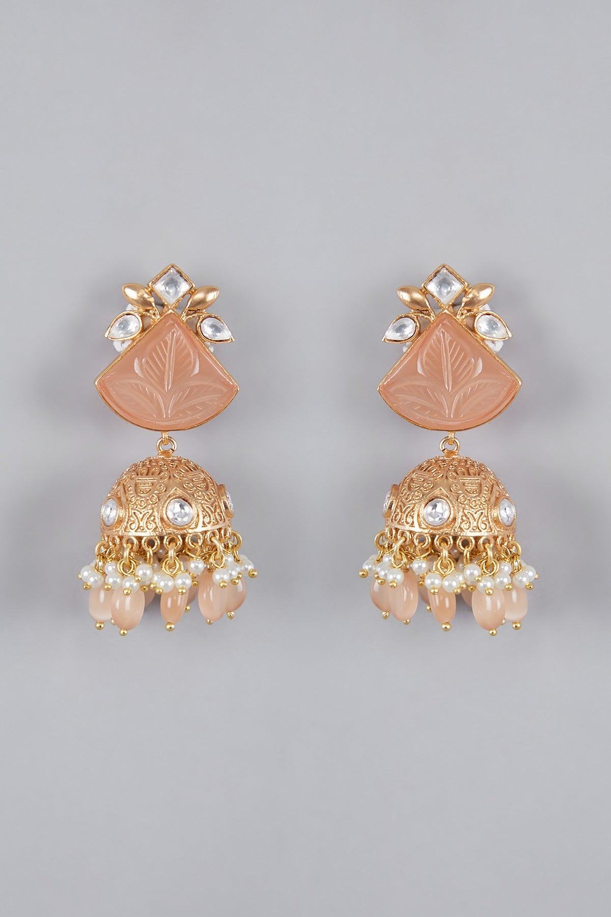 Gold Finish Kundan Polki & Pearl Jhumka Earrings