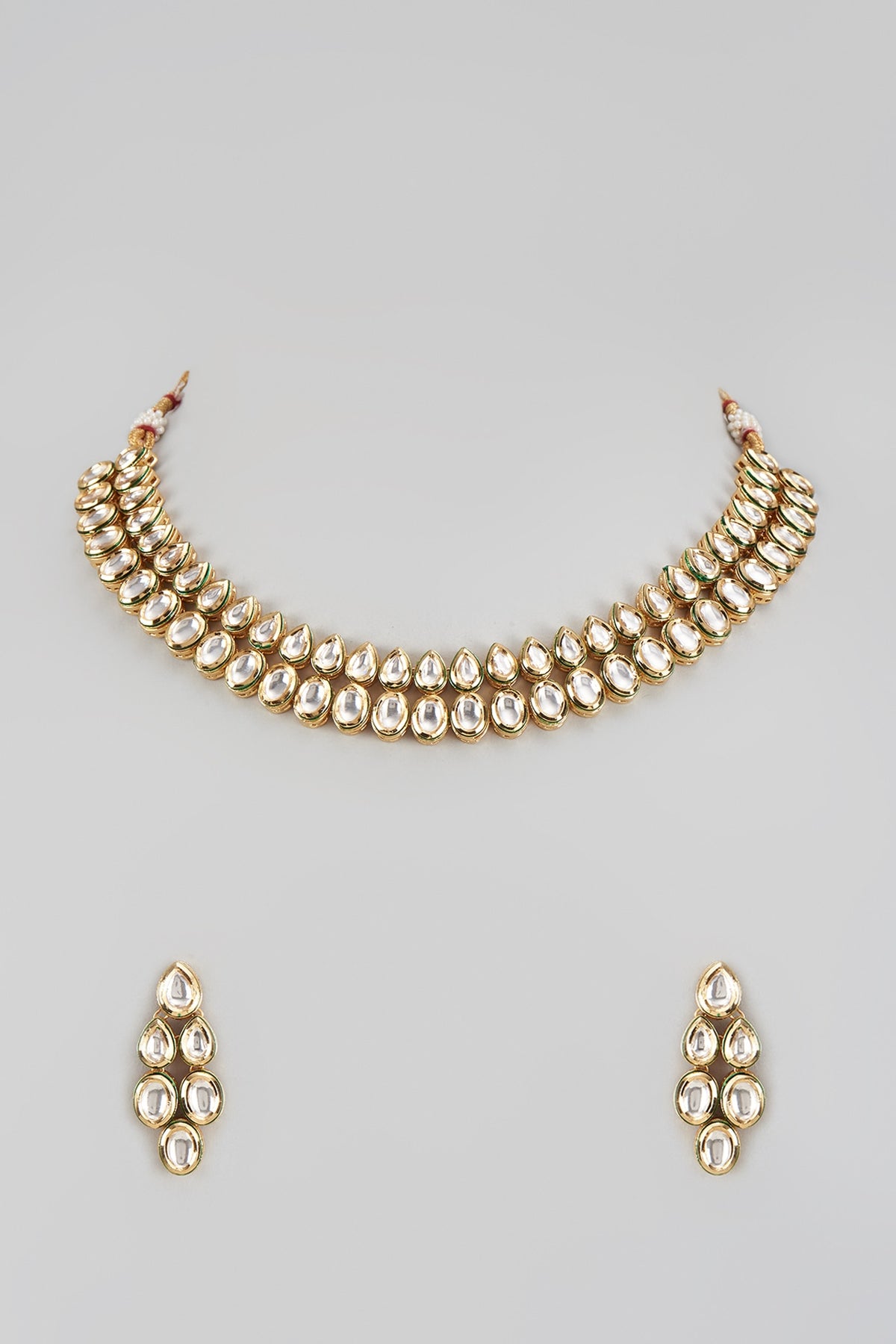 Gold Finish Kundan Polki Layered Necklace Set