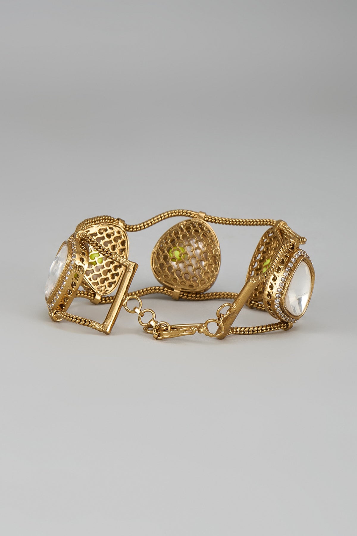 Gold Finish Kundan Polki Bracelet