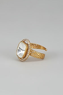 Gold Finish Kundan Polki Ring