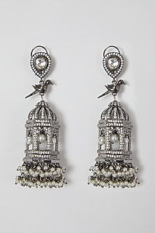 Black Rhodium Finish Zircon Bird Motifs Earrings