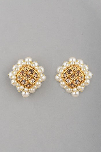 Gold Finish Kundan Polki & Pearl Earrings