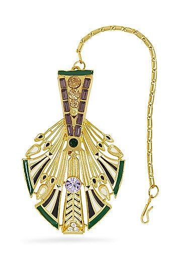 Gold Plated Swarovski Crystals Feather Maang Tikka