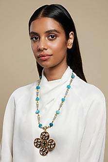 Two Tone Plated Glass Polki Pope Necklace
