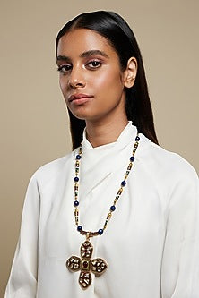 Two Tone Plated Glass Polki Pope Necklace