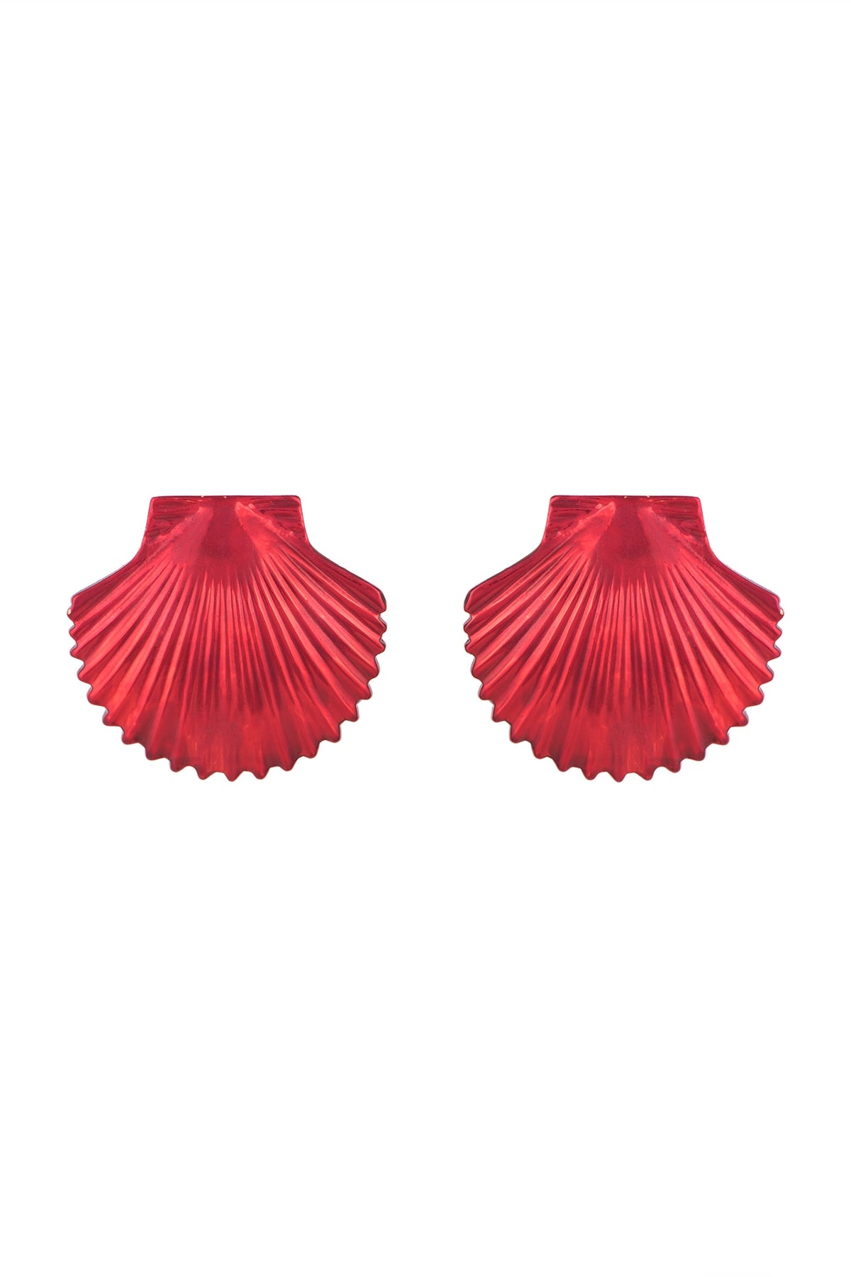 Gold Plated Metallic Red Shell Stud Earrings