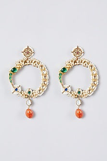 Gold Finish Kundan Polki Nath Dangler Earrings In Sterling Silver