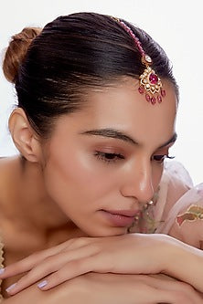 Gold Plated Moissanite Diamond Maangtikka in Sterling Silver