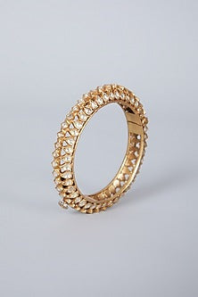 Gold Finish Kundan Polki Bangle In Sterling Silver