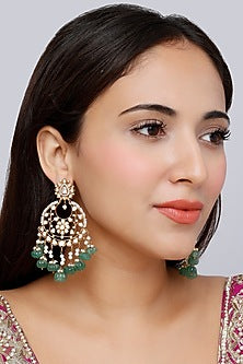 Gold Finish Moissanite Diamond Indo-Western Chandabali Earrings In Sterling Silver