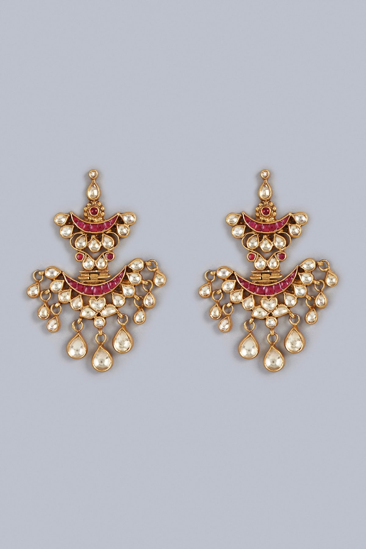 Gold Finish Kundan Polki Traditional Dangler Earrings In Sterling Silver