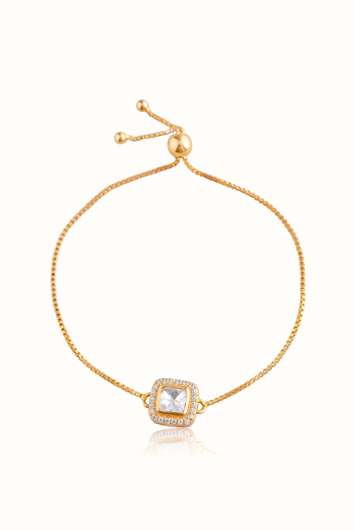 Gold Finish Cubic Zirconia & Kundan Polki Adjustable Bracelet In Sterling Silver