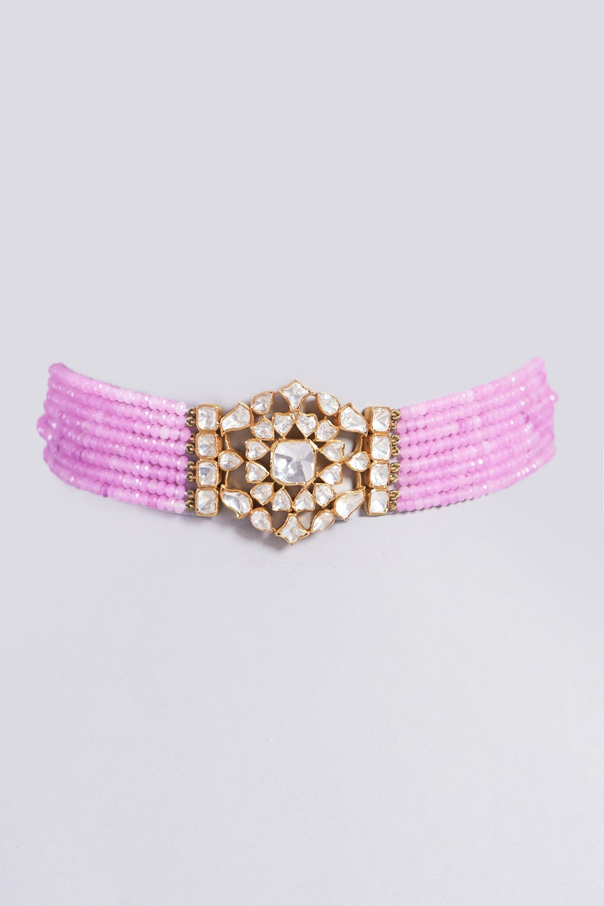 Gold Finish Quartz Beaded Choker Necklace