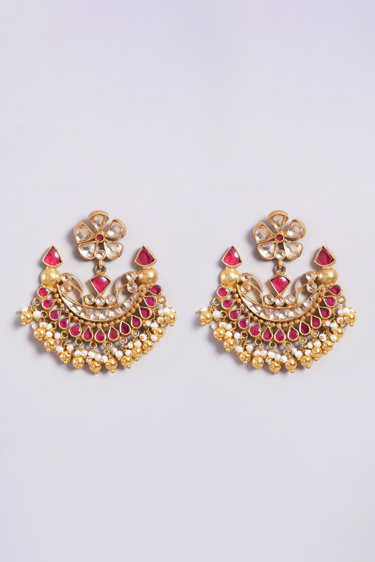 Gold Finish Chandbali Earrings In Sterling Silver