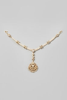 Gold Finish Kundan Polki Mathapatti In Sterling Silver