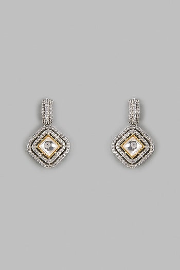 White Finish Zircon & Kundan Polki Dangler Earrings