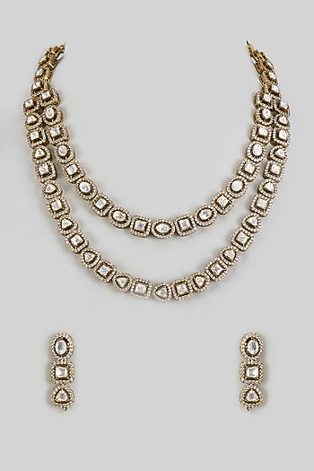 Gold Finish Kundan Polki Layered Necklace Set
