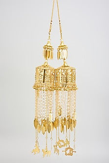 Gold Finish Pearl & Bird Motif Tying Kaleeras (Set Of 2)
