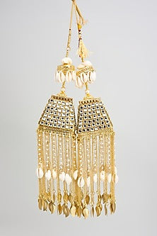 Gold Finish Kundan Polki & Charm Tying Kaleeras (Set Of 2)