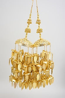 Gold Finish Leaf Charm Tying Kaleeras (Set Of 2)