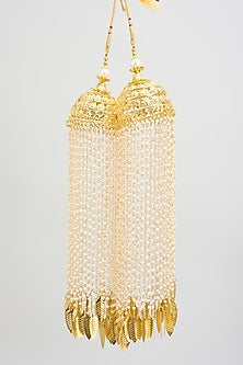 Gold Finish Pearl Strands & Leaf Charm Tying Kaleeras (Set Of 2)