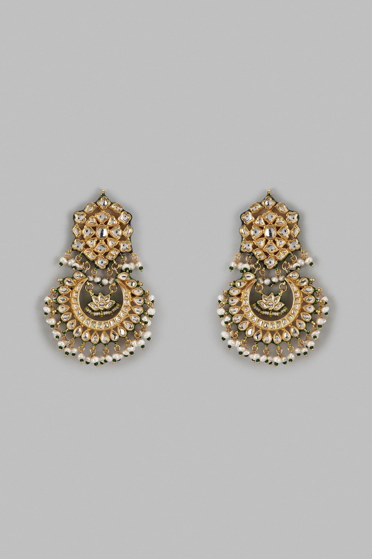 Gold Finish Kundan Polki Drop Meenakari Chandbali Earrings