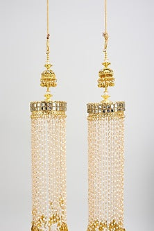 Gold Finish Kundan Polki & Charm Tying Kaleeras (Set Of 2)