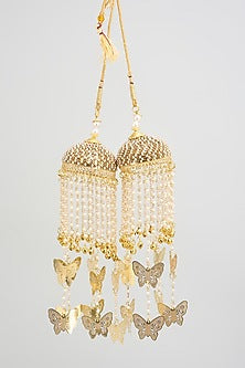 Gold Finish Beaded & Butterfly Charm Tying Kaleeras (Set Of 2)