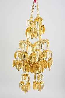 Gold Finish Leaf Charm Tying Kaleeras (Set Of 2)