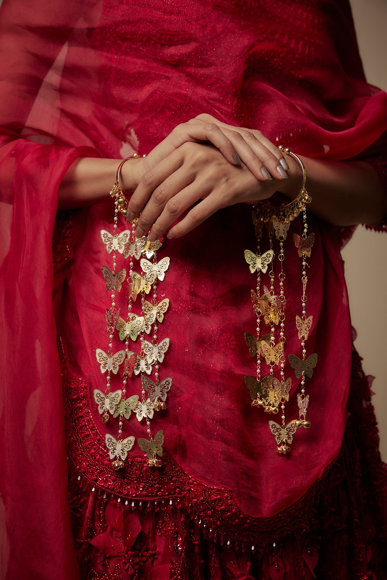 Gold Finish Butterfly Charm Bangle Kaleeras (Set Of 2)