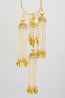 Gold Finish Pearl & Hanging Charm Tying Kaleeras (Set Of 2)