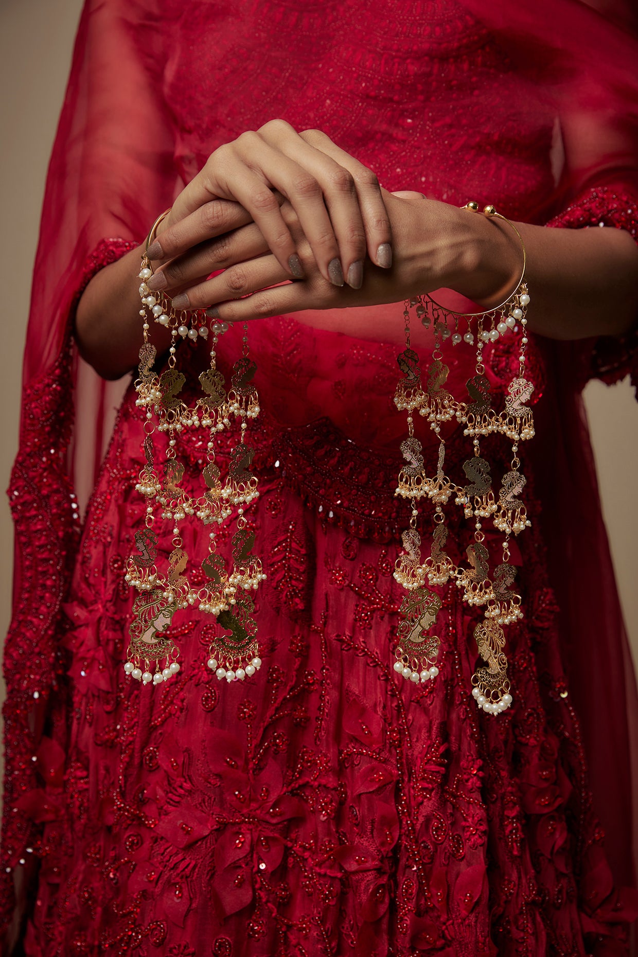 Gold Finish Shell & Face Charm Bangle Kaleeras (Set Of 2)