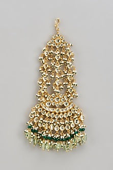 Gold Finish Kundan Polki & Green Beaded Pasa