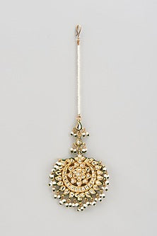 Gold Finish Kundan Polki & Beaded Maangtikka