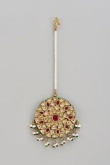 Gold Finish Kundan Polki & Red Stone Maangtikka