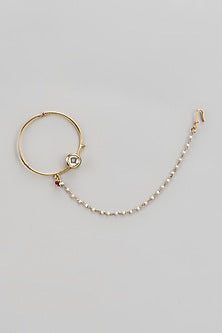 Gold Finish Kundan Polki & White Beaded Nath