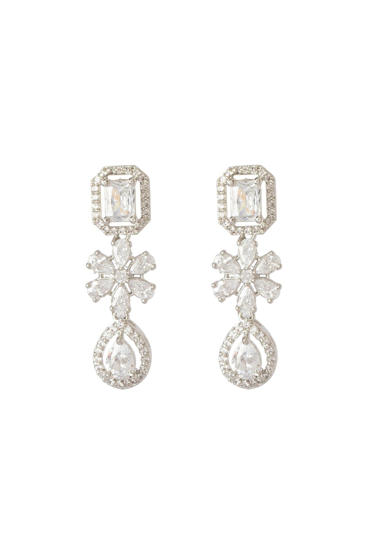 Silver Finish Zircon Floral Necklace Set