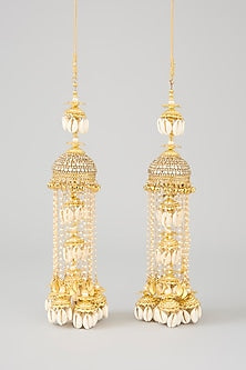 Gold Finish Shell Charms & Embellished Kaleeras (Set Of 2)